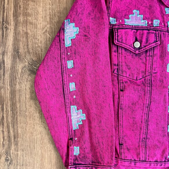 Vintage Sundance Denim Wear Jean Jacket Hand painted Southwestern Pink 80s 90s - Picture 5 of 12
